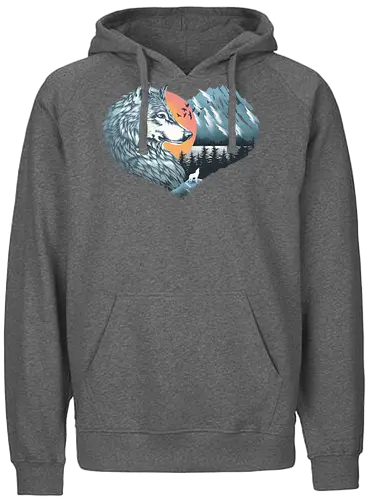 Wolf Love - love, liebe, art, illustration, wolf, nature, natur, freedom, forest, wald - Fairtrade Hoodie