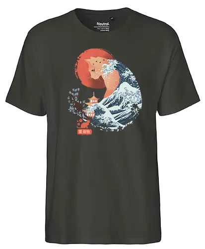 Spirit Cat - cat, katze, spirit, spring, frühling, japan, traditional, wave, welle, sakura - Fairtrade T-Shirt