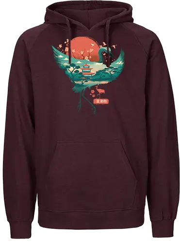 Spirit Crane - crane, kranich, spirit, spring, frühling, japan, traditional, wave, welle, sakura, fuji, temple - Fairtrade Hoodie