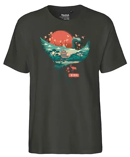 Spirit Crane - crane, kranich, spirit, spring, frühling, japan, traditional, wave, welle, sakura, fuji, temple - Fairtrade T-Shirt