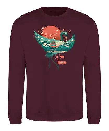 Spirit Crane - crane, kranich, spirit, spring, frühling, japan, traditional, wave, welle, sakura, fuji, temple - Sweatshirt