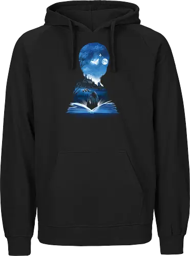 First Book of Magic - magic, magie, wizard, school, wizardry, witch, hexe, zauberer, schule, owl, eule, schloss, castle - Fairtrade Hoodie