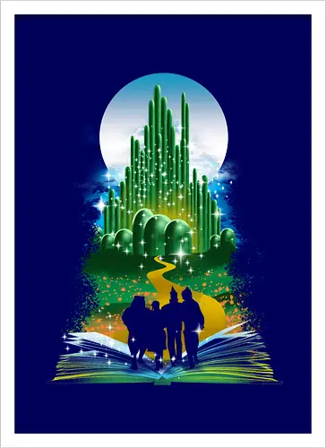 Wizard of Books - wizard, oz, dorothy, zauberer, witch, hexe, judy garland, tinman, löwe, vogelscheuche, lion, scarecrow - Artprint