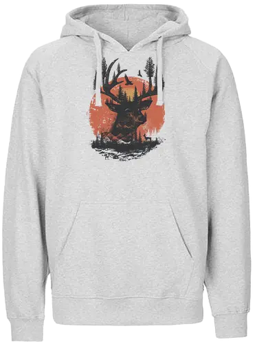 Deer - deer, hirsch, stag, sunset, forest, wald, natur - Fairtrade Hoodie