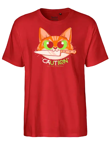 Caution - cute, dangerous, cat, knife - Fairtrade T-Shirt