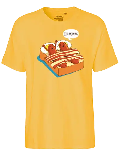 Breakfast in Bed - morning, würstchen, morgen, bett, aufwachen - Fairtrade T-Shirt