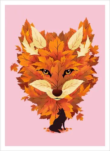 Red Fox and Falling Leaves - fox, fuchs, herbst, blätter - Artprint