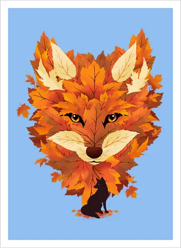 Red Fox and Falling Leaves - fox, fuchs, herbst, blätter - Artprint