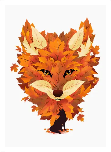 Red Fox and Falling Leaves - fox, fuchs, herbst, blätter - Artprint