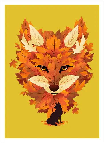 Red Fox and Falling Leaves - fox, fuchs, herbst, blätter - Artprint