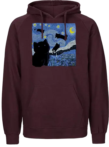 The Starry Cat Night - art, kunst, starry night, van gogh, cat, katze, nacht, sterne - Fairtrade Hoodie