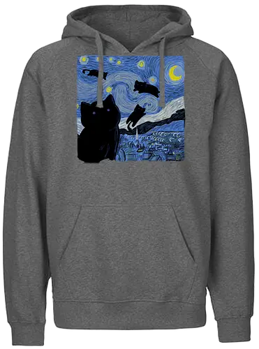 The Starry Cat Night - art, kunst, starry night, van gogh, cat, katze, nacht, sterne - Fairtrade Hoodie