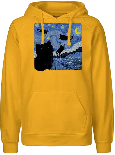 The Starry Cat Night - art, kunst, starry night, van gogh, cat, katze, nacht, sterne - Fairtrade Hoodie