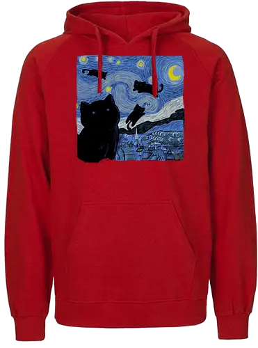The Starry Cat Night - art, kunst, starry night, van gogh, cat, katze, nacht, sterne - Fairtrade Hoodie