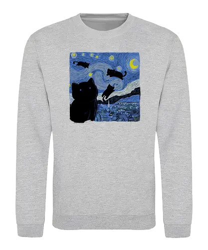 The Starry Cat Night - art, kunst, starry night, van gogh, cat, katze, nacht, sterne - Sweatshirt