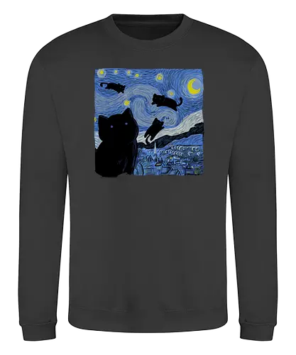 The Starry Cat Night - art, kunst, starry night, van gogh, cat, katze, nacht, sterne - Sweatshirt