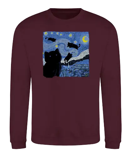The Starry Cat Night - art, kunst, starry night, van gogh, cat, katze, nacht, sterne - Sweatshirt