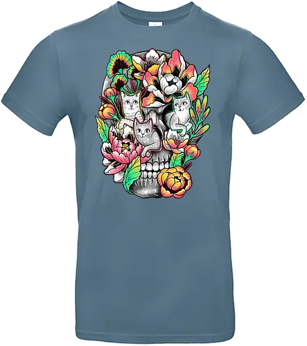 Floral Skull - skull, schädel, Floral, katze, cat - Standard T-Shirt