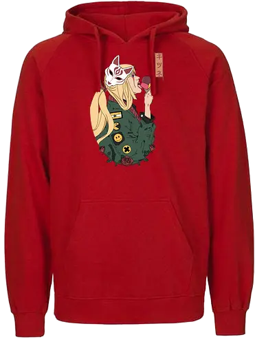 Kitsune - manga, girl, woman, japan, waifu, happy, otaku, female, roses, kitsune, fox, anime, ice crm - Fairtrade Hoodie
