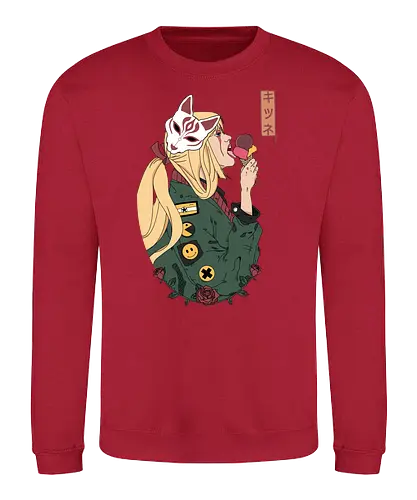 Kitsune - manga, girl, woman, japan, waifu, happy, otaku, female, roses, kitsune, fox, anime, ice crm - Sweatshirt