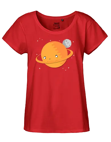 Sad Saturn - planet, sad, traurig, cute, niedlich, kawaii, science, wissenschaft, astronomie - Fairtrade Girl Shirt