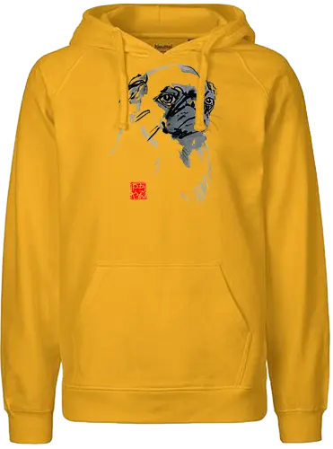 Grumpy Carlin - hund, mops, sumi-e, japan, cute - Fairtrade Hoodie