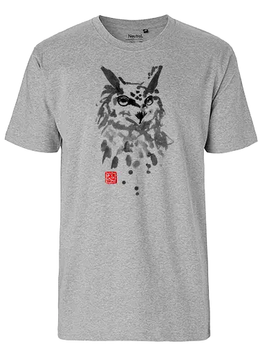 OWL - tier, eule, uhu, vogel, bird, owl, sumi-e - Fairtrade T-Shirt