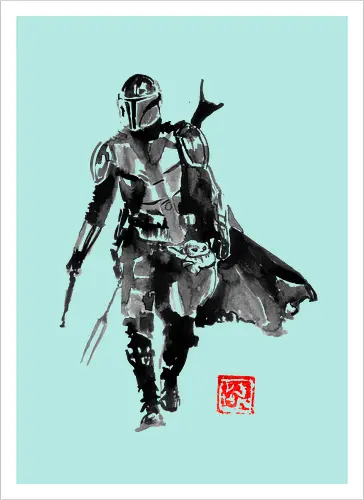 mando - tv, scifi, space opera, Mando, sumi-e - Artprint