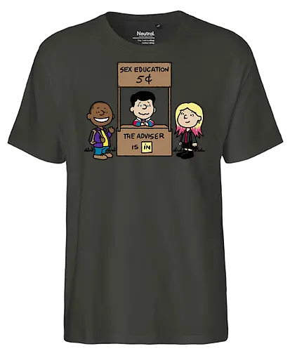 The Adviser! - tv, Sex Ed, Education, comic, mashup - Fairtrade T-Shirt