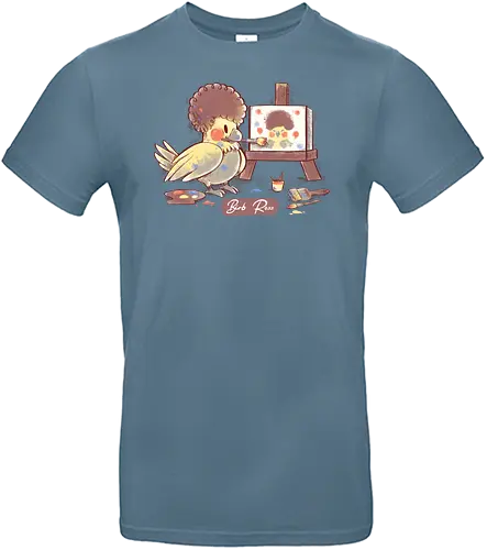 Birb Ross - birb, bird, bob ross, happy little accidents, art - Standard T-Shirt