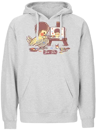 Birb Ross - birb, bird, bob ross, happy little accidents, art - Fairtrade Hoodie
