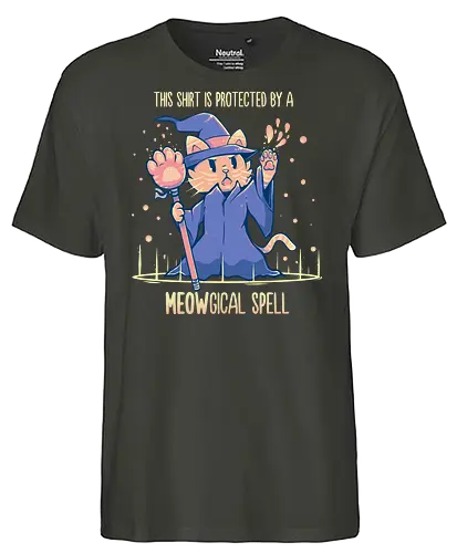 Protected by a Meowgical Spell - cat, wizard, katze - Fairtrade T-Shirt