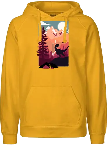 Retro Jurassic Outdoors - jurassic, dinosaur, dino - Fairtrade Hoodie