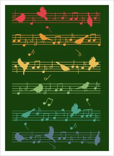 Birds on little musical notes