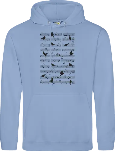 Birds on musical notes - black