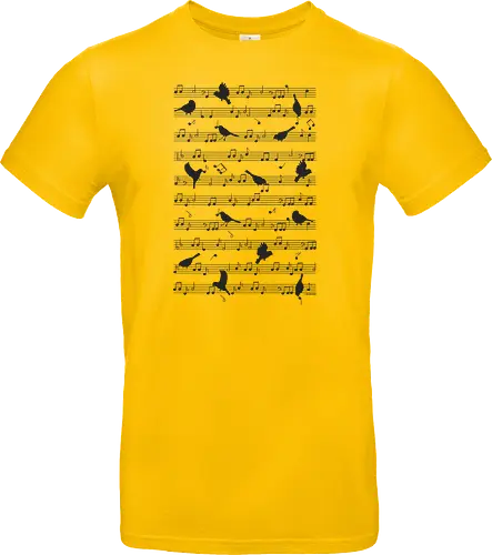 Birds on musical notes - black