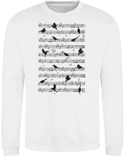 Birds on musical notes - black