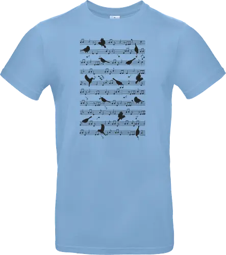 Birds on musical notes - black