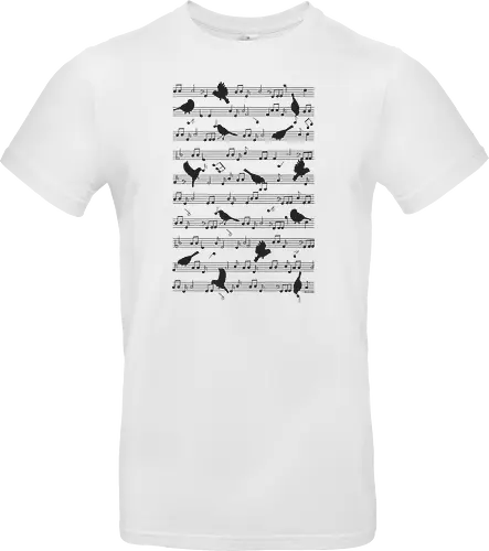 Birds on musical notes - black