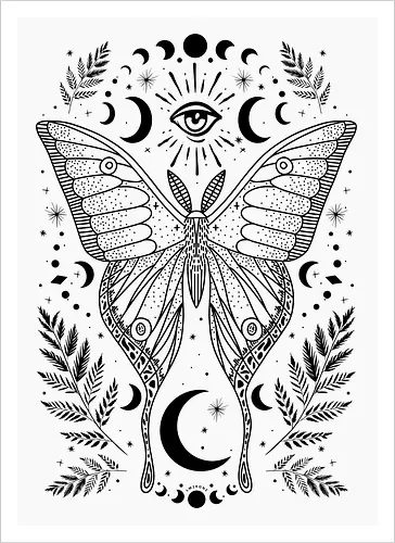 Occult mystical moon moth - black