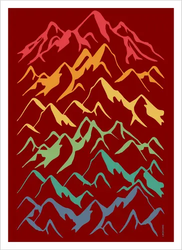 Retro Mountains Lines - mountain, berg, retro, rainbow - Artprint