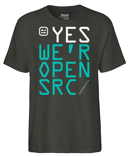 YES WE'R OPEN SRC DARK - robot framework - Fairtrade T-Shirt