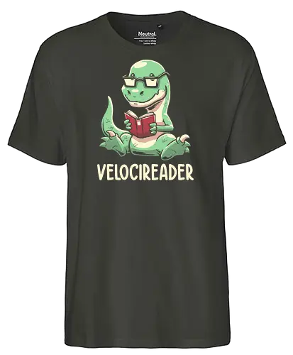 Velocirder - dinosaur, books - Fairtrade T-Shirt