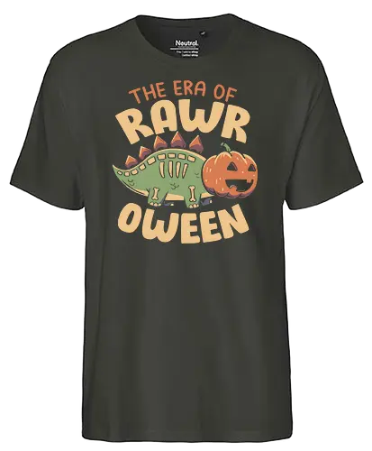 The Era of Rawroween - rawr, halloween, dinosaur, jack-o-lantern - Fairtrade T-Shirt