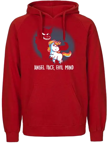 Angel Face, Evil Mind - unicorn, einhorn - Fairtrade Hoodie