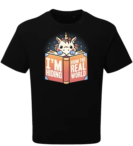 Hiding From The Real World - unicorn, einhorn, lesen, buch, bücher, books - Oversize T-Shirt