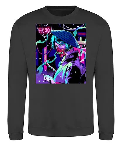 Cyber Death Geisha - neon, colorful, geisha, japan - Sweatshirt