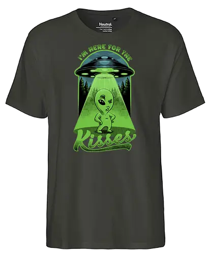 Alien is Here for the Kisses - alien, ufo, kiss, Kuss - Fairtrade T-Shirt