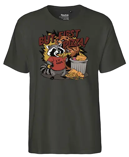 raccoon ting a slice of pizza - pizza, raccoon, trash - Fairtrade T-Shirt