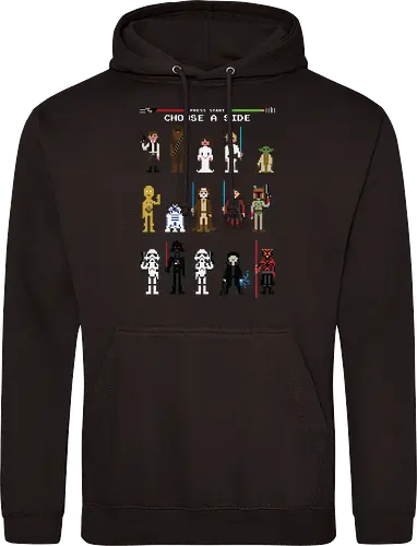 CHOOSE A SIDE 8 BITS | PRESS START | BLACK